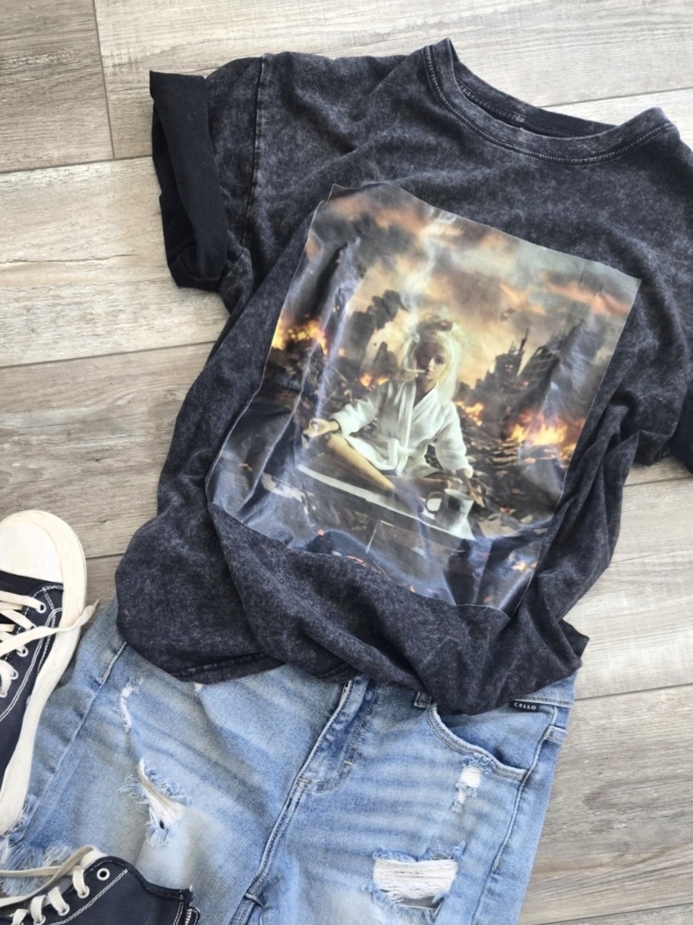 Bad Barbie Graphic T-Shirt with Barbie Smoking Artistic Print Small